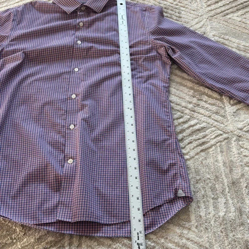 Banana Republic Shirt Mens Large Blue‎ Red Plaid Grant Fit Non Iron Stretch